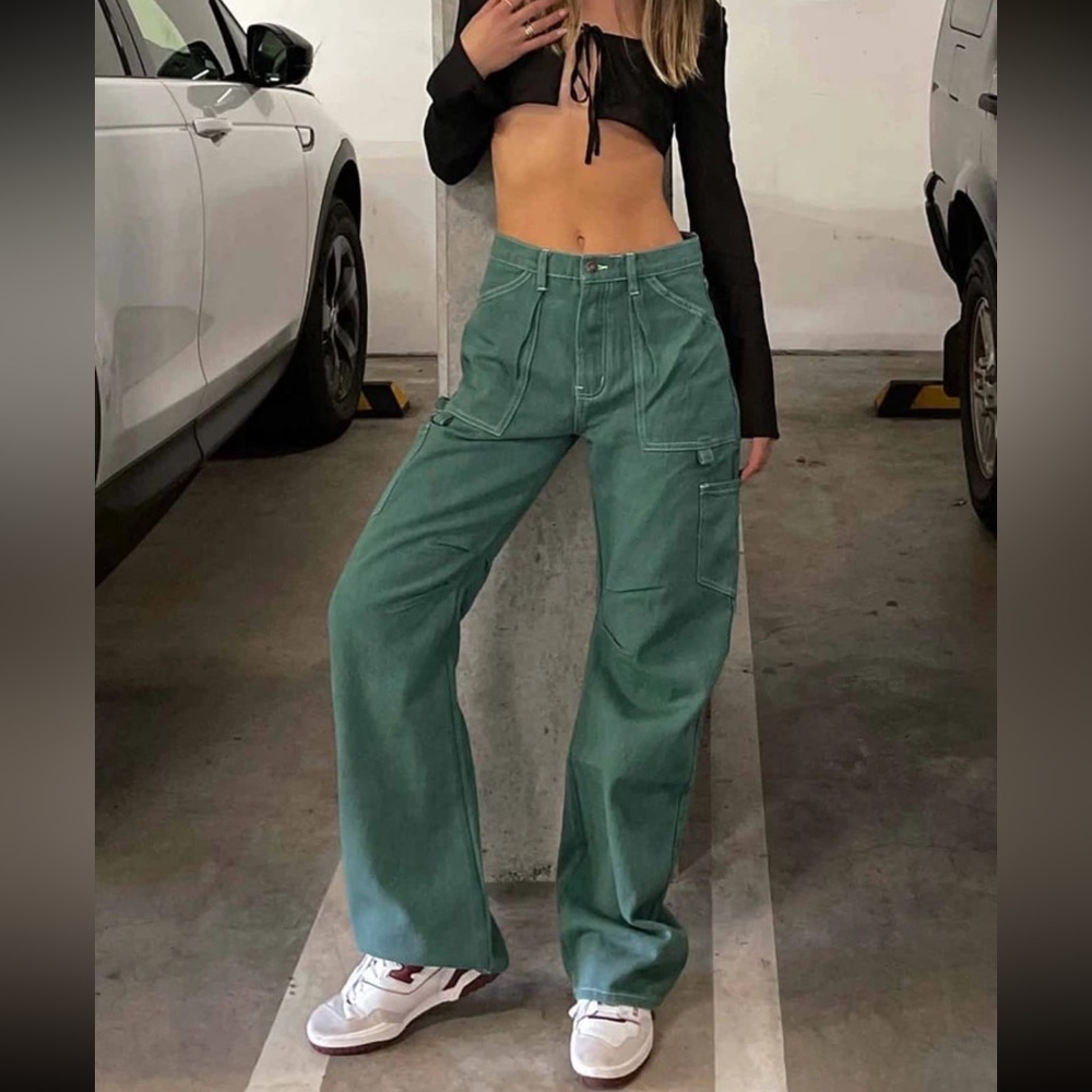 Princess Polly Green Wide Leg Utility Pants